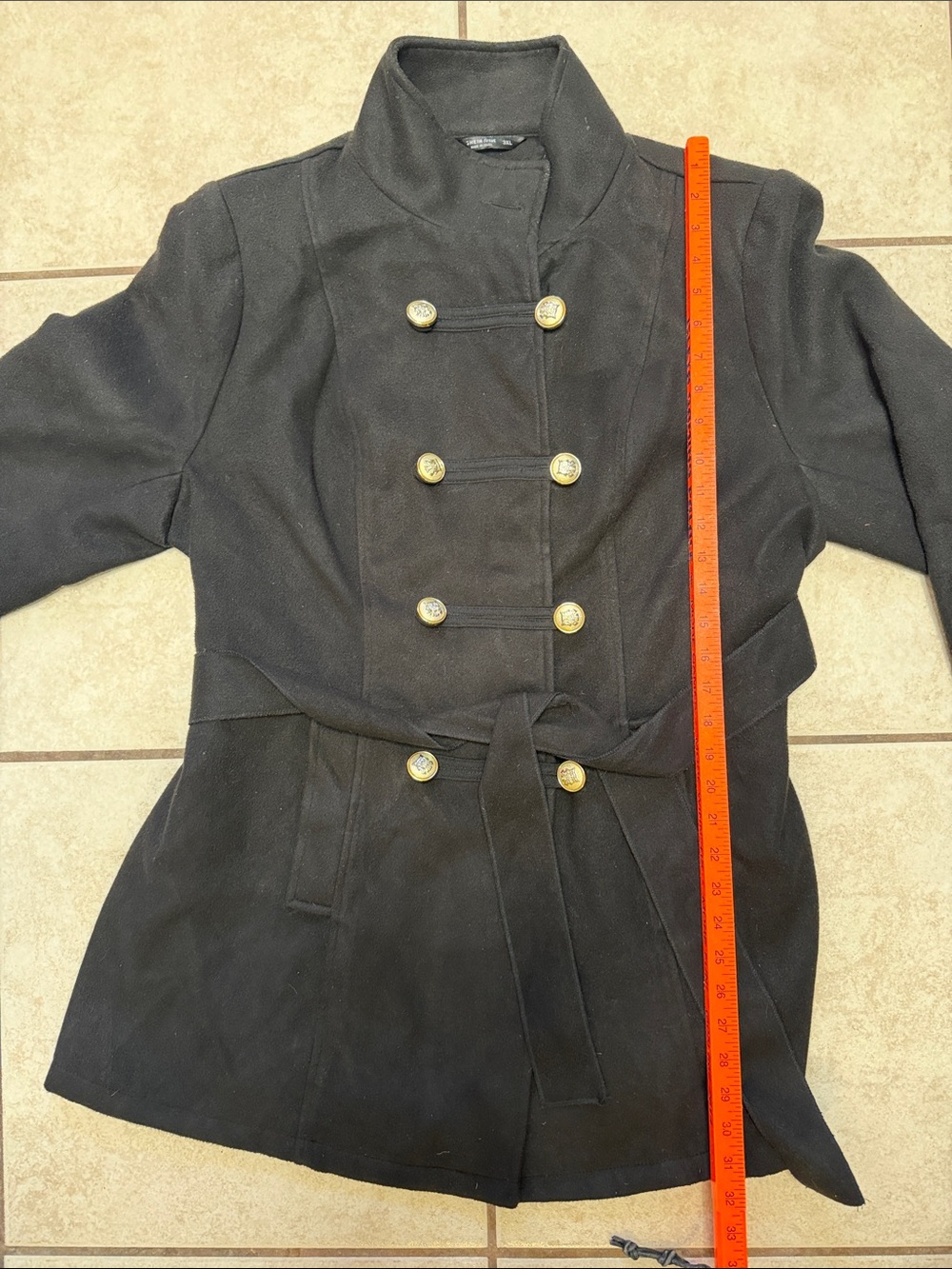 SHEIN Curve 3XL Black Military Jacket Gold Buttons Belted Goth Chic - Picture 6 of 6